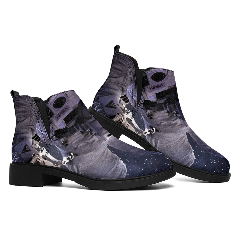 Astronaut Floating In Outer Space Print Flat Ankle Boots