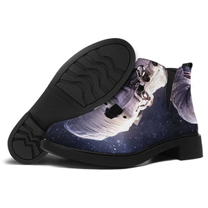 Astronaut Floating In Outer Space Print Flat Ankle Boots