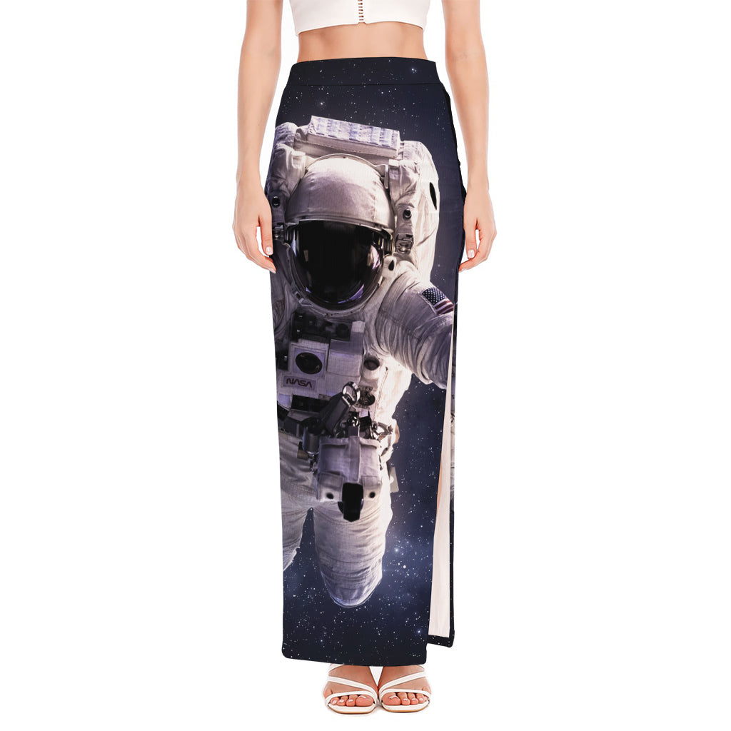 Astronaut Floating In Outer Space Print High Slit Maxi Skirt