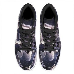 Astronaut Floating In Outer Space Print High Top Leather Sneakers