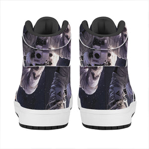 Astronaut Floating In Outer Space Print High Top Leather Sneakers