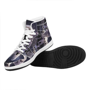 Astronaut Floating In Outer Space Print High Top Leather Sneakers