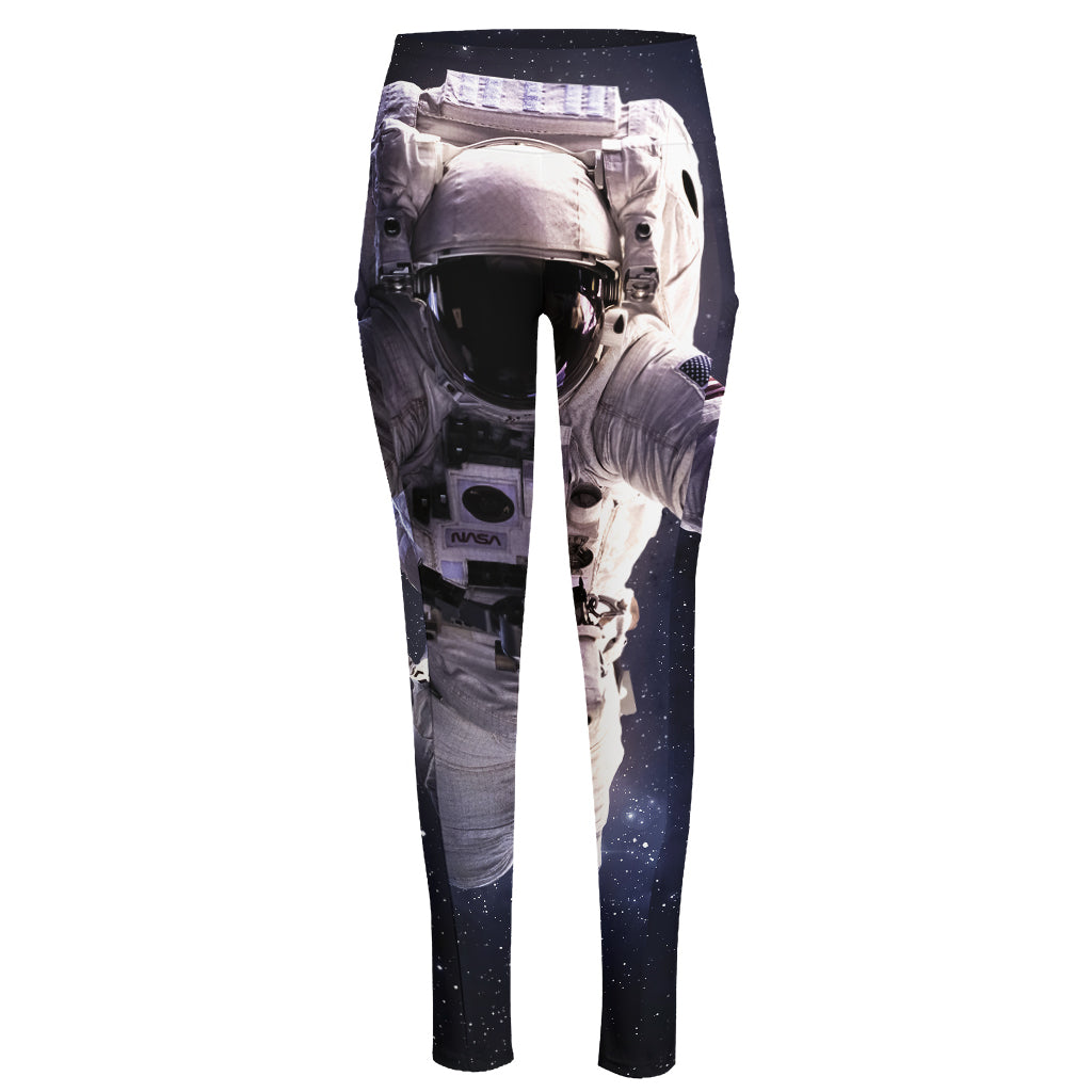 Astronaut Floating In Outer Space Print High-Waisted Pocket Leggings