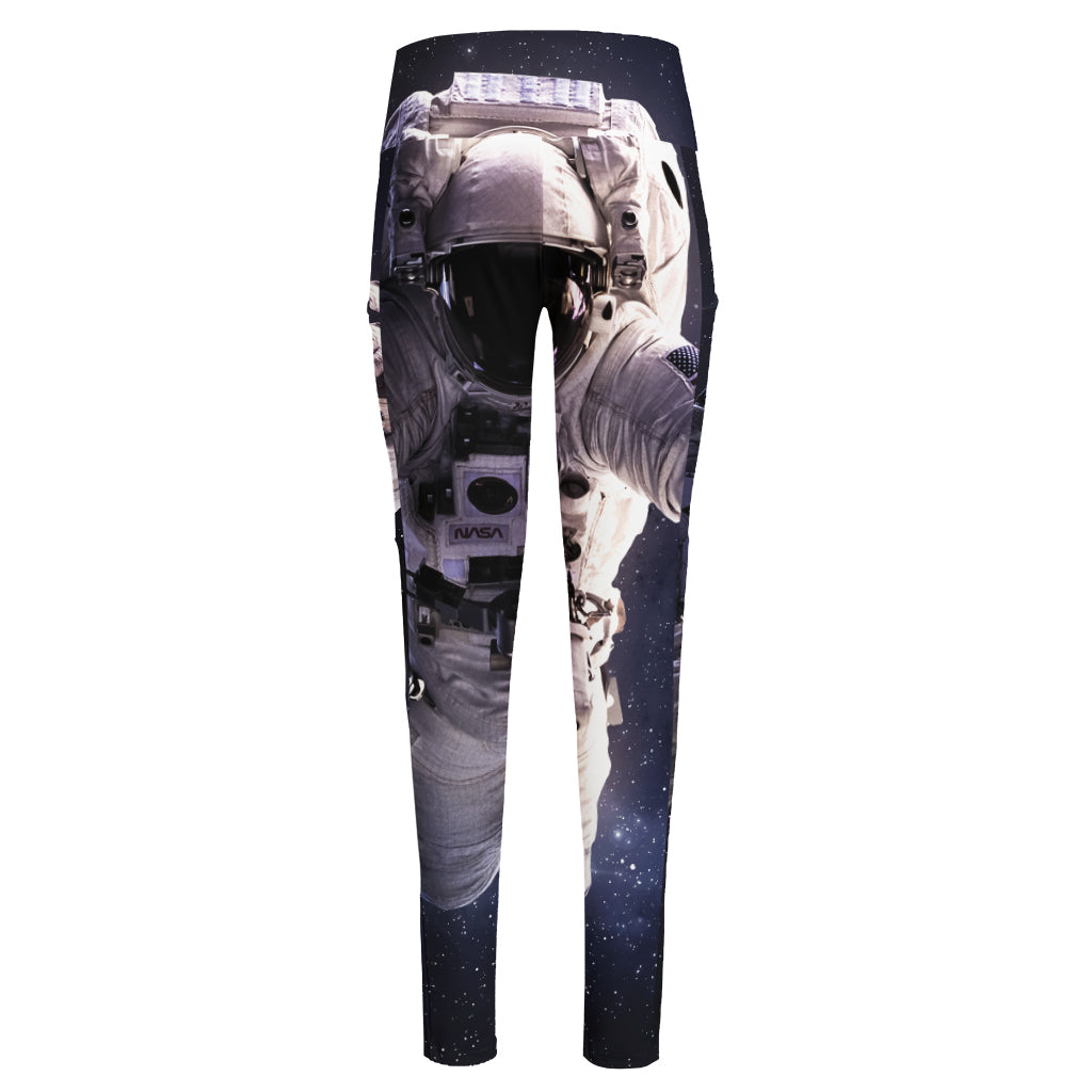 Astronaut Floating In Outer Space Print High-Waisted Pocket Leggings