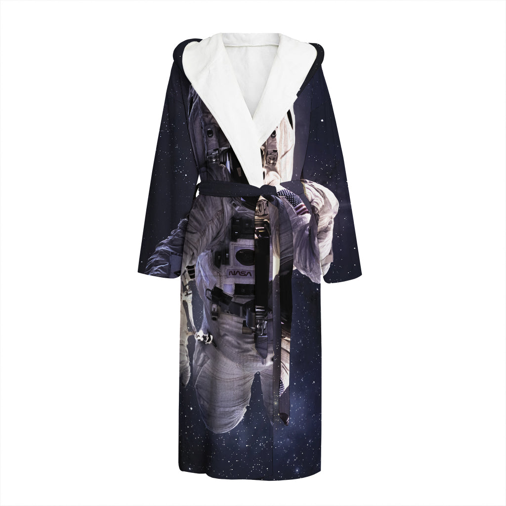 Astronaut Floating In Outer Space Print Hooded Bathrobe