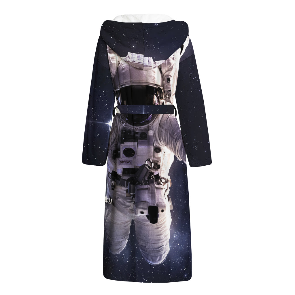 Astronaut Floating In Outer Space Print Hooded Bathrobe