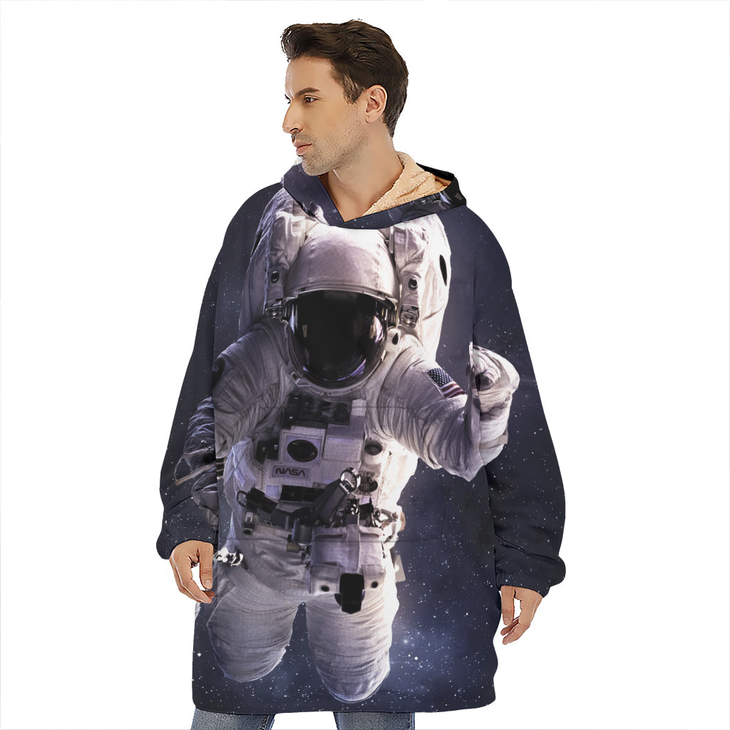 Astronaut Floating In Outer Space Print Hoodie Blanket