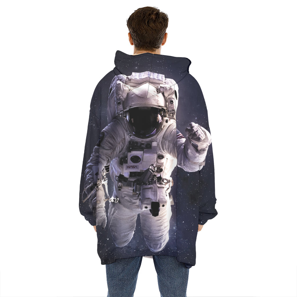 Astronaut Floating In Outer Space Print Hoodie Blanket