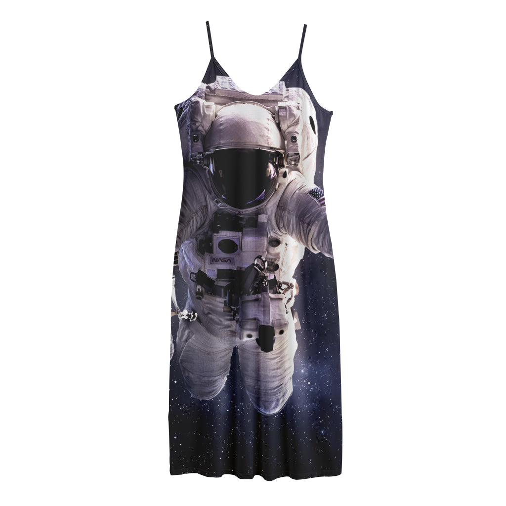 Astronaut Floating In Outer Space Print Jersey Midi Cami Dress