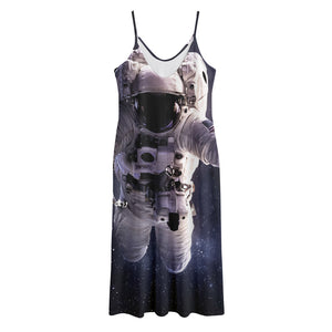 Astronaut Floating In Outer Space Print Jersey Midi Cami Dress