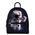 Astronaut Floating In Outer Space Print Leather Backpack