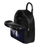 Astronaut Floating In Outer Space Print Leather Backpack