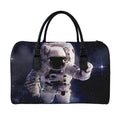 Astronaut Floating In Outer Space Print Leather Duffel Bag