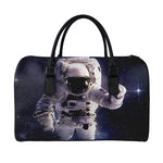 Astronaut Floating In Outer Space Print Leather Duffle Bag