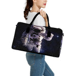 Astronaut Floating In Outer Space Print Leather Duffle Bag