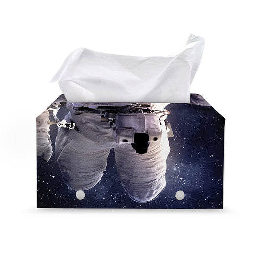 Astronaut Floating In Outer Space Print Leather Tissue Box Cover