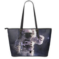 Astronaut Floating In Outer Space Print Leather Tote Bag With Zipper