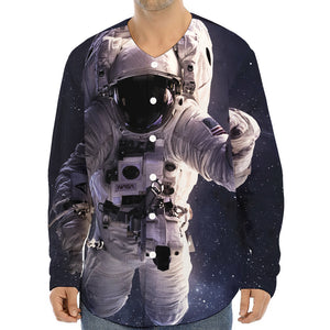 Astronaut Floating In Outer Space Print Long Sleeve Baseball Jersey