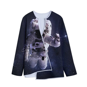 Astronaut Floating In Outer Space Print Long Sleeve Short Coat