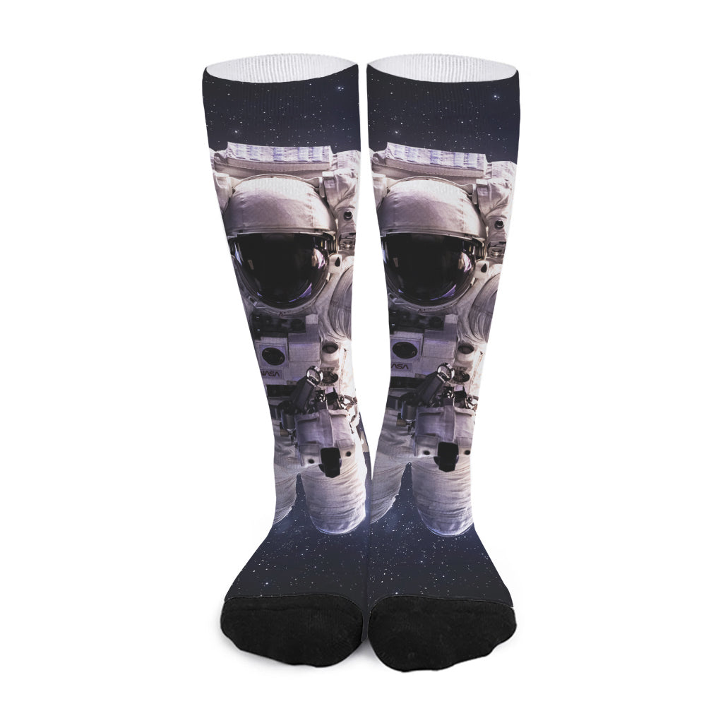 Astronaut Floating In Outer Space Print Long Socks