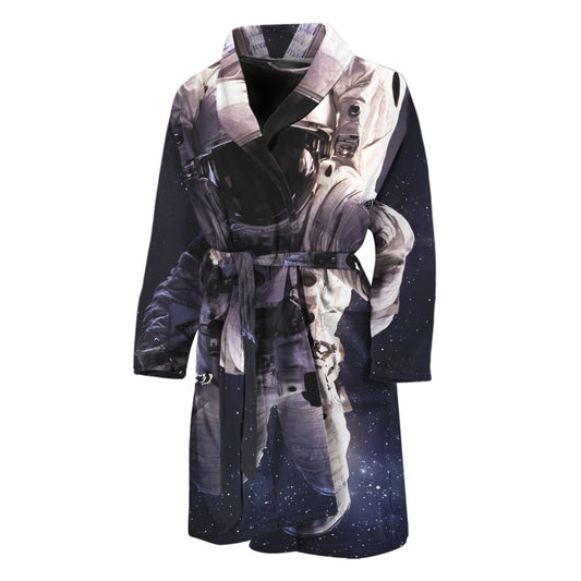 Astronaut Floating In Outer Space Print Men's Bathrobe