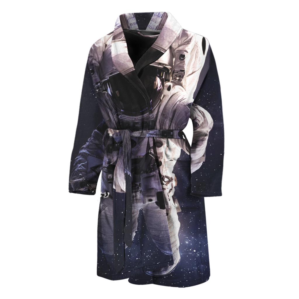 Astronaut Floating In Outer Space Print Men's Bathrobe