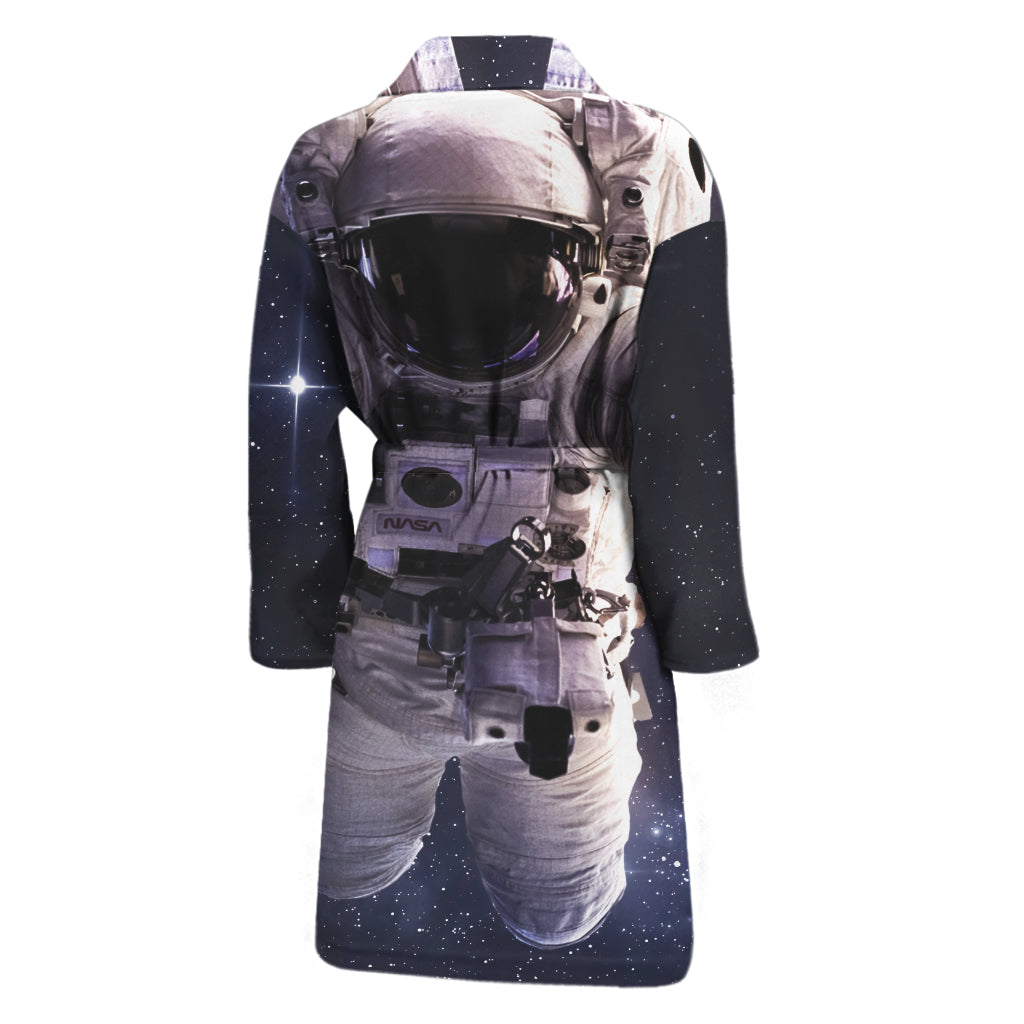 Astronaut Floating In Outer Space Print Men's Bathrobe