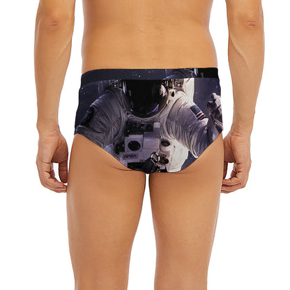 Astronaut Floating In Outer Space Print Men's Briefs