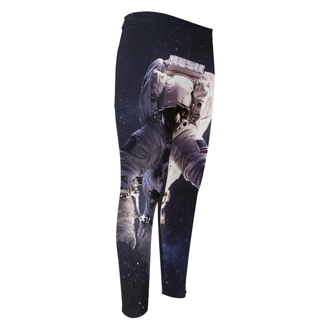 Astronaut Floating In Outer Space Print Men's Compression Pants