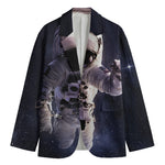 Astronaut Floating In Outer Space Print Men's Cotton Blazer