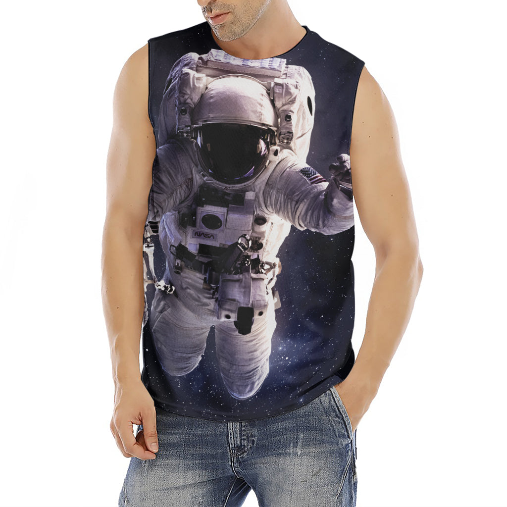 Astronaut Floating In Outer Space Print Men's Fitness Tank Top