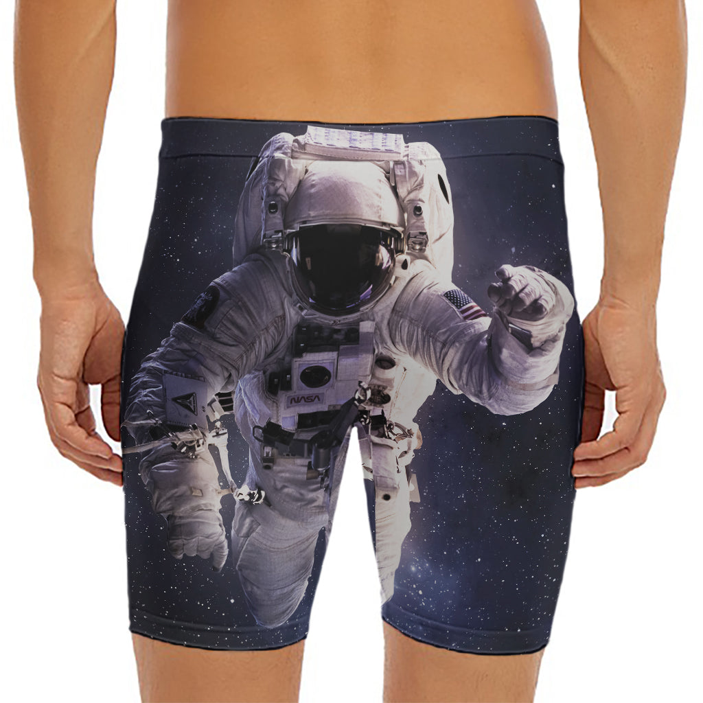 Astronaut Floating In Outer Space Print Men's Long Boxer Briefs