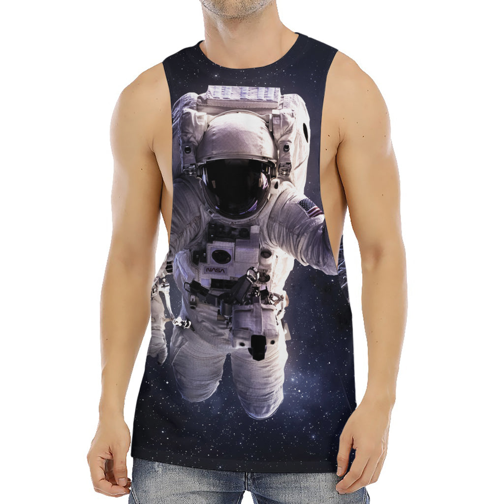 Astronaut Floating In Outer Space Print Men's Muscle Tank Top