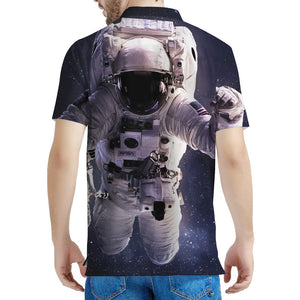 Astronaut Floating In Outer Space Print Men's Polo Shirt