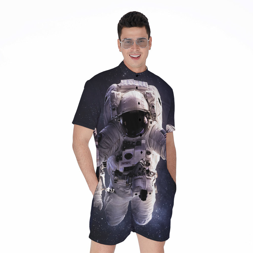 Astronaut Floating In Outer Space Print Men's Rompers