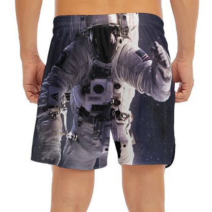 Astronaut Floating In Outer Space Print Men's Split Running Shorts
