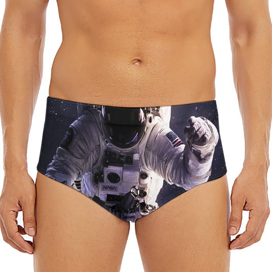 Astronaut Floating In Outer Space Print Men's Triangle Swim Briefs