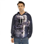 Astronaut Floating In Outer Space Print Men's Velvet Pullover Hoodie