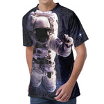 Astronaut Floating In Outer Space Print Men's Velvet T-Shirt