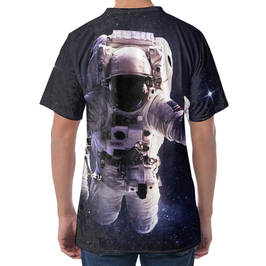 Astronaut Floating In Outer Space Print Men's Velvet T-Shirt