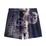 Astronaut Floating In Outer Space Print Mesh Shorts