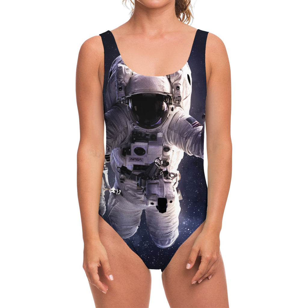 Astronaut Floating In Outer Space Print One Piece Swimsuit