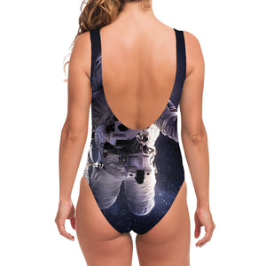 Astronaut Floating In Outer Space Print One Piece Swimsuit