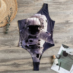 Astronaut Floating In Outer Space Print One Shoulder Bodysuit