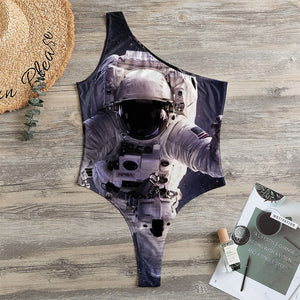 Astronaut Floating In Outer Space Print One Shoulder Bodysuit