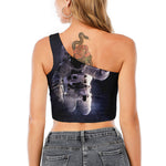 Astronaut Floating In Outer Space Print One Shoulder Crop Top