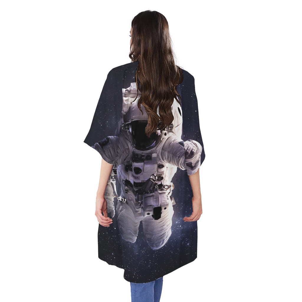 Astronaut Floating In Outer Space Print Open Front Beach Cover Up