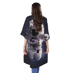 Astronaut Floating In Outer Space Print Open Front Beach Cover Up