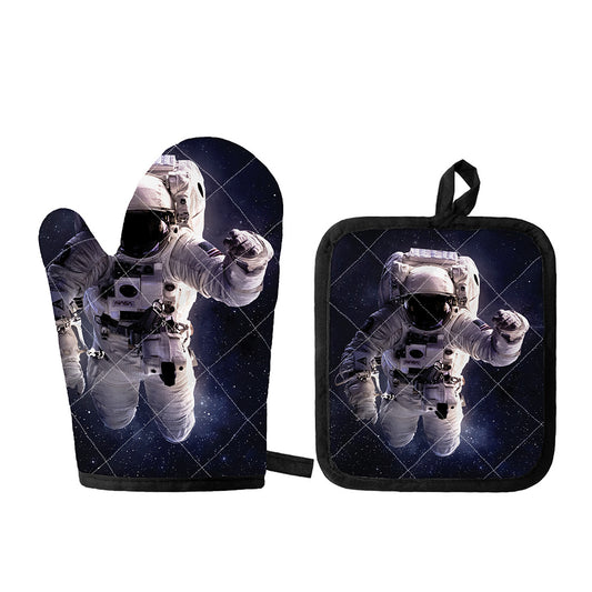Astronaut Floating In Outer Space Print Oven Mitt And Pot Holder Set