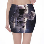Astronaut Floating In Outer Space Print Pencil Mini Skirt